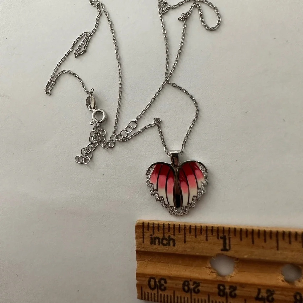 925 Silver double heart initial name cz pink handmade enamel necklace